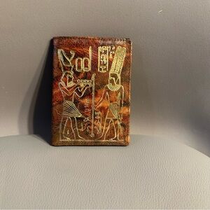Brown Leather Card Holder with Egyptian Design